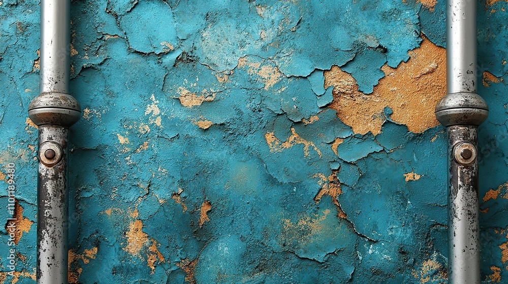 Aufkleber blue rough background with gray metal crutches in the foreground notion of care and health using cru