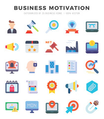 Set of BUSINESS MOTIVATION Icons. Simple Flat art style icons pack. Vector illustration.