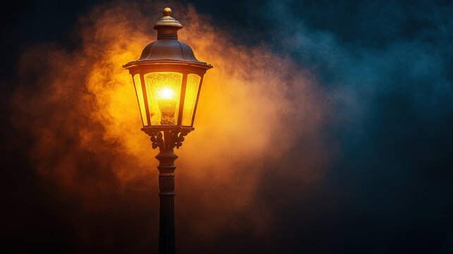 Air pollution swirling around a street lamp at night urban environment atmospheric photography creative concept