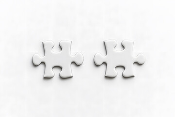 Fototapeta premium Two simple puzzle pieces aligned on blank background, symbolizing connection and problem solving