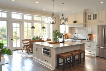 Fototapeta premium Modern kitchen with integrated breakfast nook