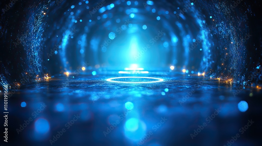 Poster bright perspective with a blurred blue gradient background featuring a glowing light circle dart tar