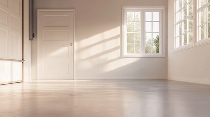 Serene and Bright Empty Room with Wooden Floors and Large Window