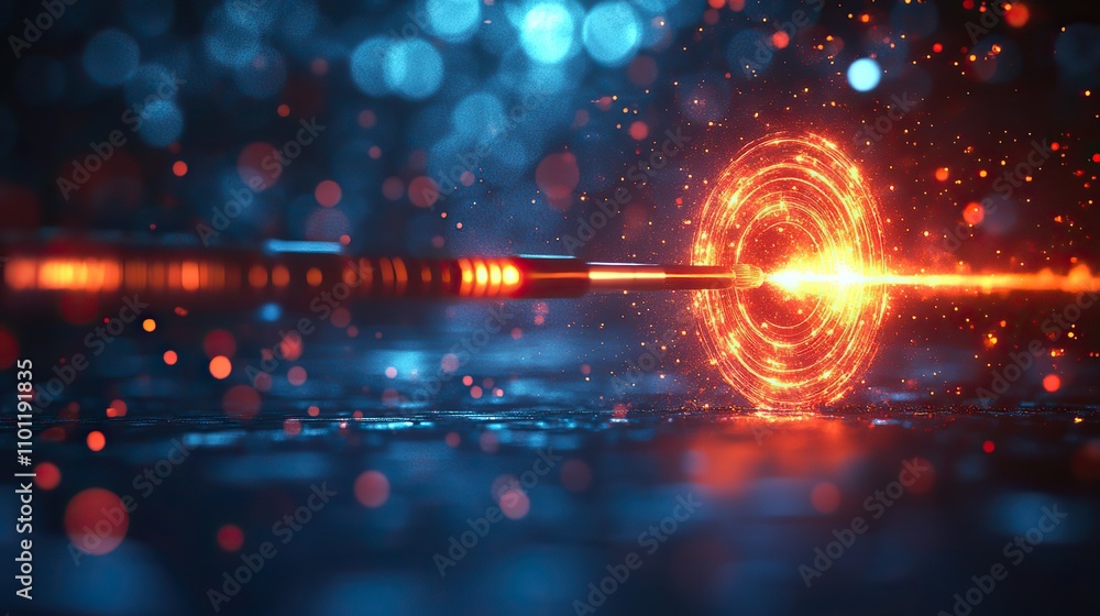 Poster bright perspective with a blurred blue gradient background featuring a glowing light circle dart tar