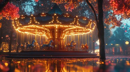 Obraz premium Illuminated carousel at night.