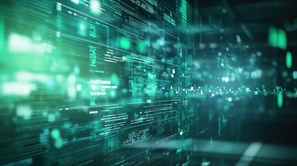 Abstract digital data visualization with glowing lines and numbers.