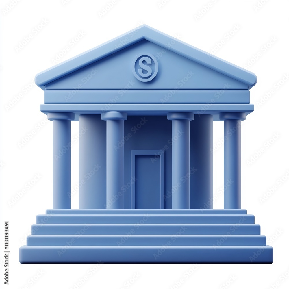 Poster minimal 3d bank icon with modern architecture design