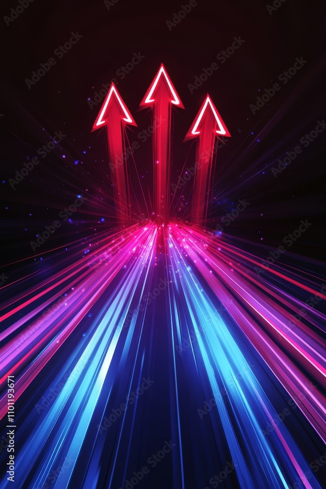 Aufkleber red and blue glowing arrows radiate brightly, pointing upward on contrasting paths against a dark ba