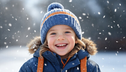happy child playing with snow