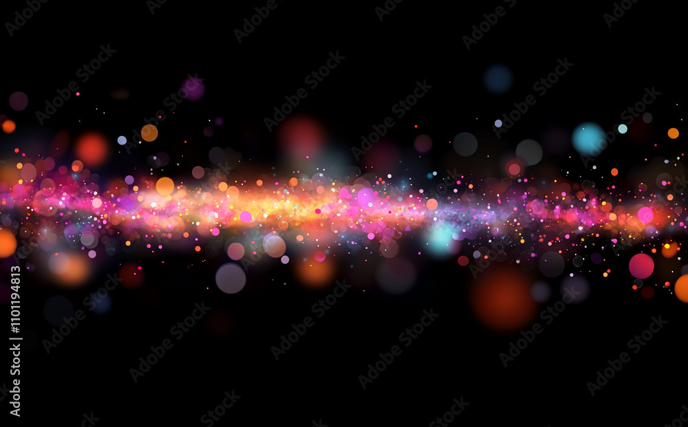 Poster vibrant abstract light pattern showcasing colorful particles in a cosmic atmosphere during nighttime