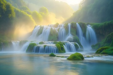 Serene Waterfall in a Lush Forest