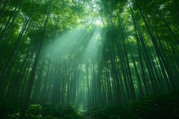 Fototapeta premium Bamboo Forest with Sunlight Filtering Through