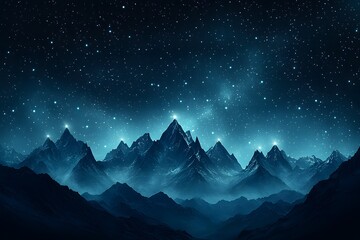Snow-Covered Mountains under Starry Sky