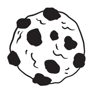 recommend clip art: Chocochip cookie black outlined illustration isolated on square white background. Simple flat outlined cartoon art styled sweet food drawing.