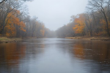 Obraz premium Calm River Reflecting Autumn Trees