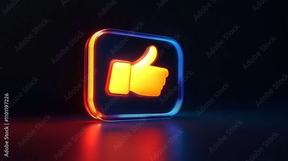 Poster bright shining thumbs up subscribe button for digital interface design