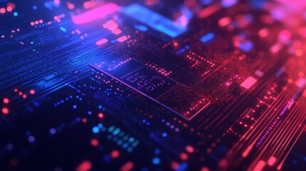 Obraz premium Vibrant Digital Landscape: Intricate Circuits and Glowing Lights