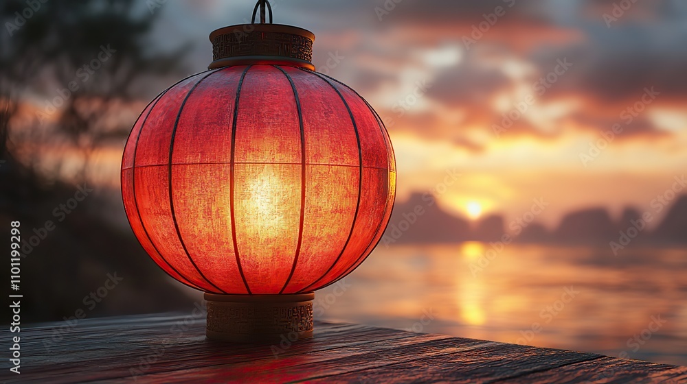 Poster chinese ancient lantern with retro style rendering