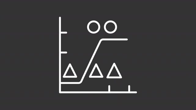 Regression white line animation. Filtering algorithm animated icon. Geometry figures, showing up. Data classification, Isolated illustration on dark background. Transition alpha video. Motion graphic
