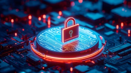 Obraz premium Cyber Security Lock on Circuit Board