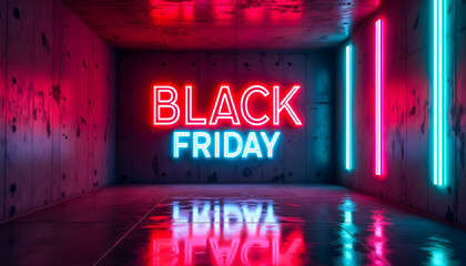 Black Friday Neon Sign in a Futuristic Concrete Space
