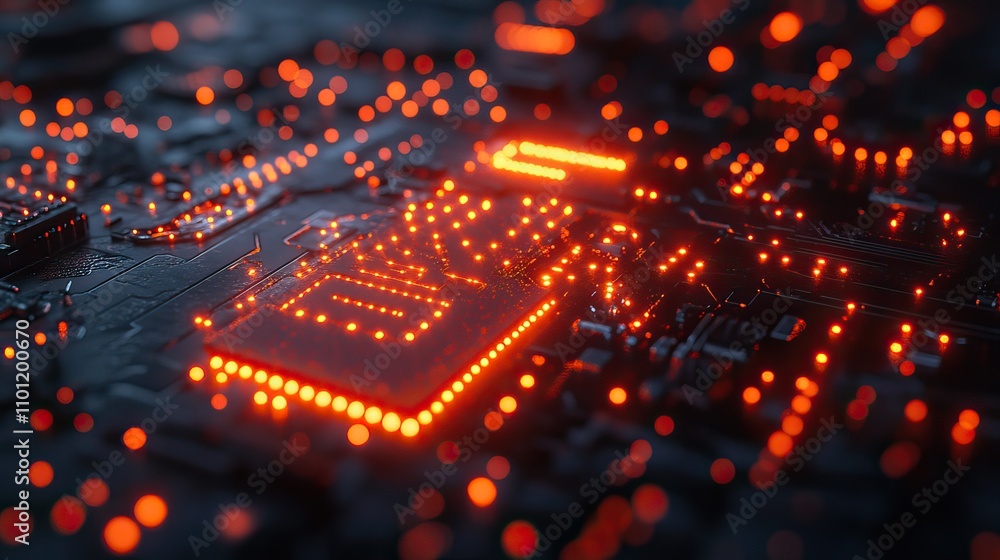 Poster circuit core with dark neon light effect rendering