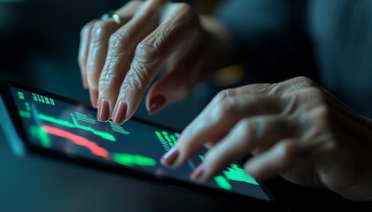 Elderly Woman Using Tablet Viewing Financial Data