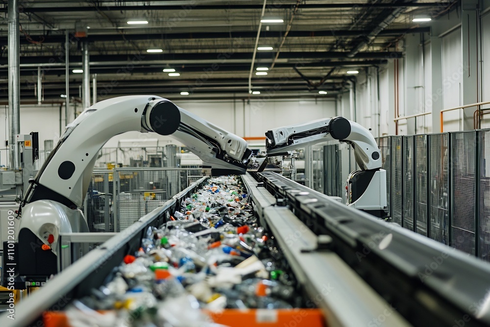 Aufkleber automated recycling facility with robotic sorting machines and conveyor belts