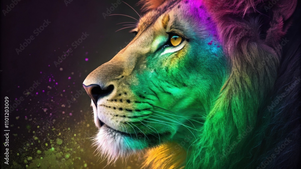 Aufkleber a brilliant spectrum of colors splashes across the face with greens and purples framing the outer ed