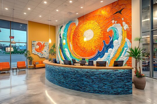 Hotel Reception with Personalized Artwork Displayed