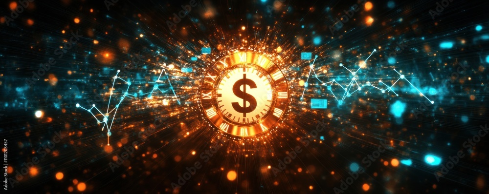 Aufkleber abstract representation of finance with glowing dollar sign and data visualization elements.