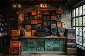 Hotel Reception with Vintage Suitcase Decor