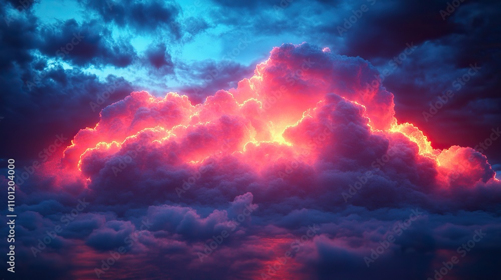 Poster cloud computing with dark neon light effect rendering