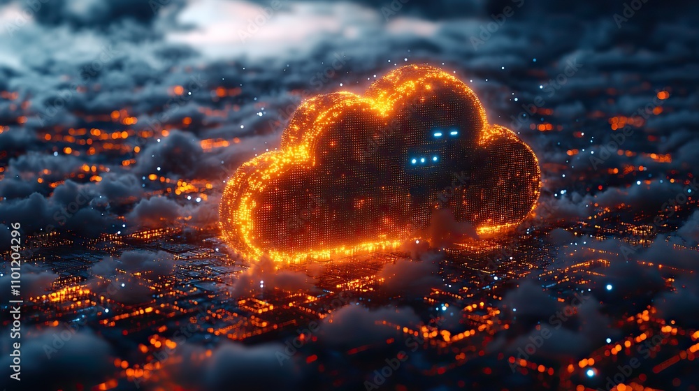 Poster cloud computing with security lock on mobile phone rendering