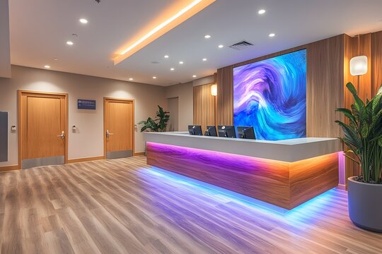 Hotel Reception with Personalized Digital Art Displays