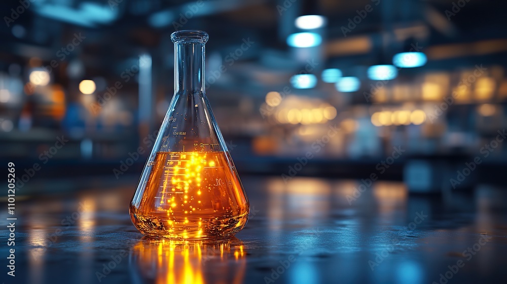 Poster conical flask and biological concept background rendering