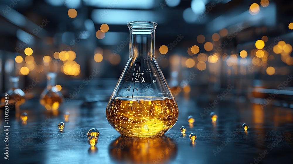 Poster conical flask with molecule background rendering