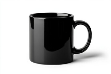 Black ceramic coffee mug with soft light, modern white background