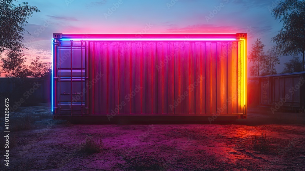 Aufkleber container with dark neon light effect rendering