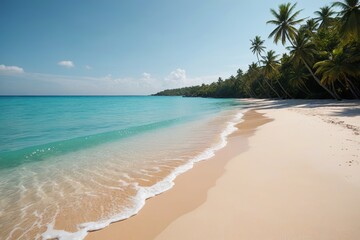 there is a beach with a white sand and palm trees
