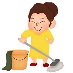 Woman with mop and bucket
