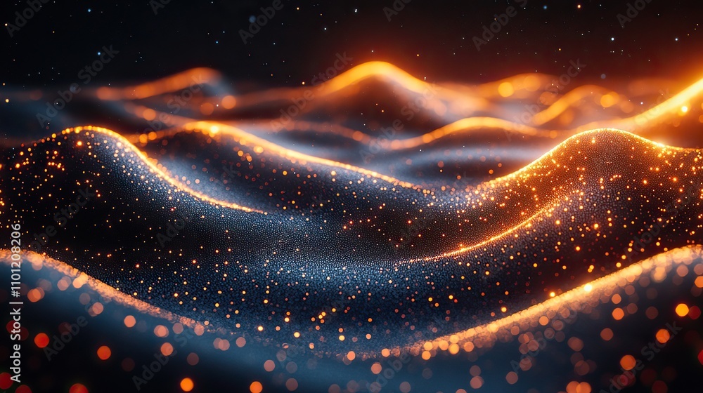 Poster cyberspace with glowing wave lines rendering