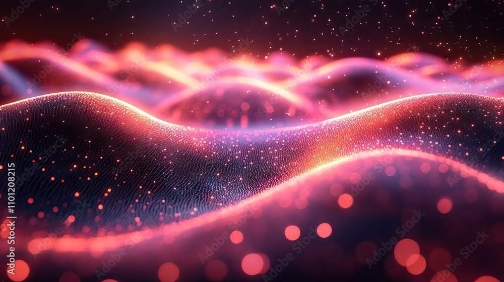Poster cyberspace with glowing wave lines rendering