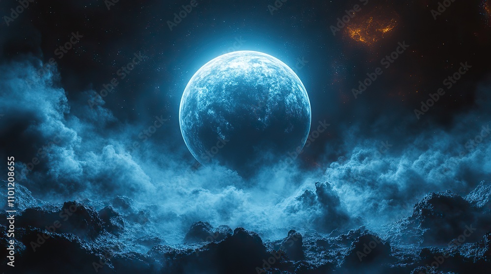 Poster dark empty planet retro stylize background rendering