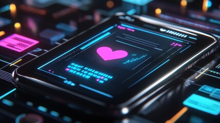 Obraz premium Glowing Heart on Futuristic Digital Display