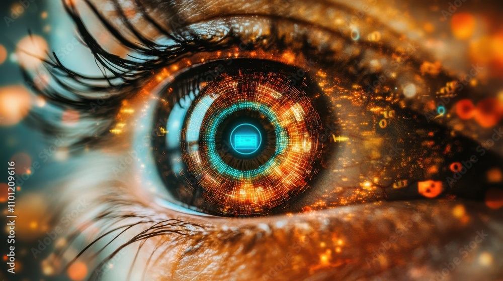 Poster captivating digital eye with mesmerizing glow and patterns