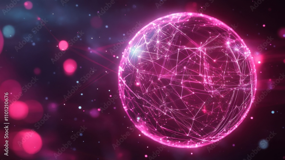 Poster a digital representation of a networked globe with vibrant colors and glowing connections.