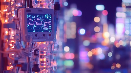 Obraz premium Neon Lights and Medical Equipment in a Futuristic Setting