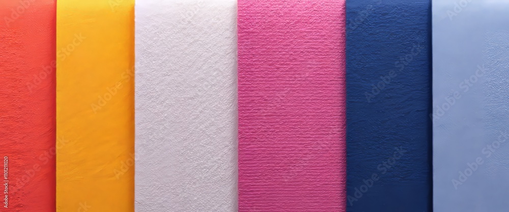 Poster a row of colorful carpet samples with a blue stripe. the carpet samples are in different colors and 