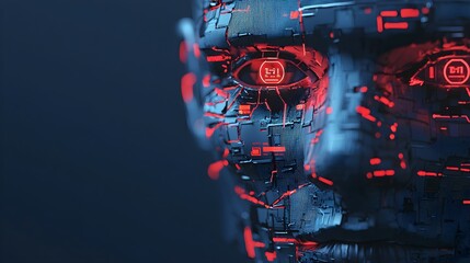 Futuristic Robotic Face with Red LED Lights